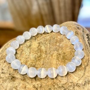 SELENITE GEMSTONE BEAD BRACELET Handcrafted by me, stretchy, quality grade